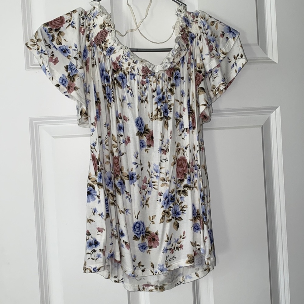 Floral Blouse pink, blue, yellow